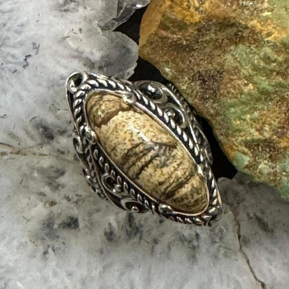Carolyn Pollack Sterling Silver Picture Jasper Decorated  Carolyn Pollack Sterling Silver Elongated Picture Jasper Decorated Ring Size 5.5